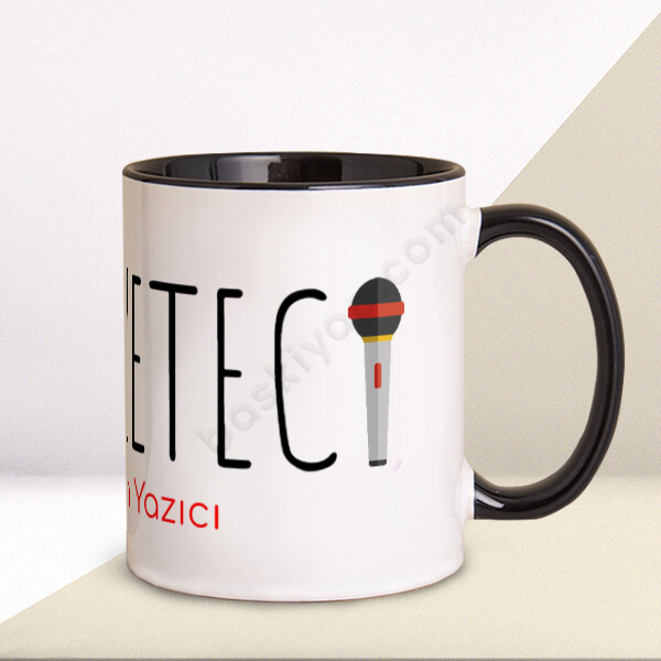 Gazetecilere Özel Tasarım Baskılı Siyah Kupa Bardak online tasarla