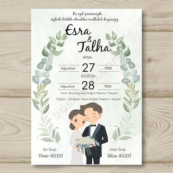 Gelin Damat Temalı Davetiye Modeli online tasarla