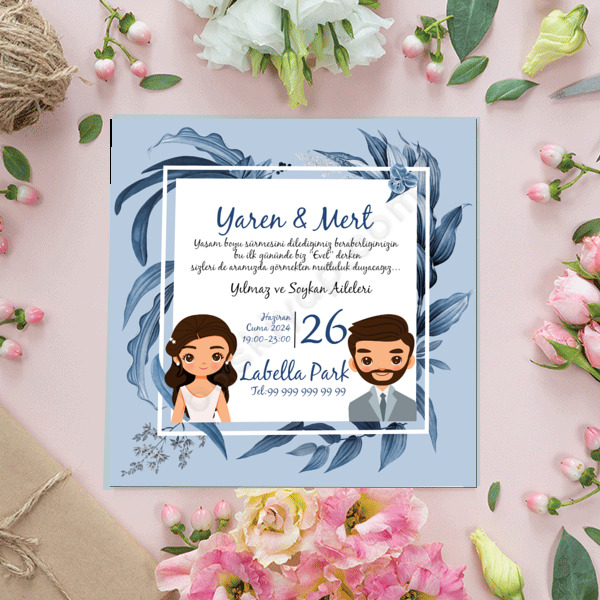 Gelin Damat Temalı Davetiye Modeli 2 online tasarla