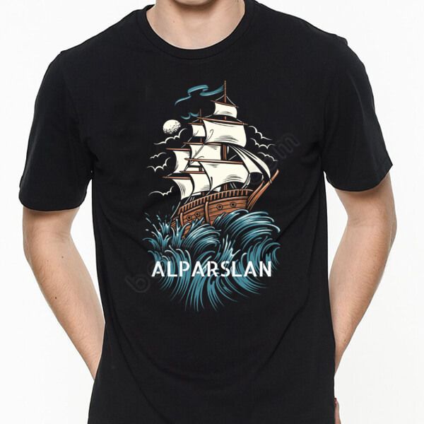 Gemi Tasarımlı Baskılı Siyah Tişört online tasarla