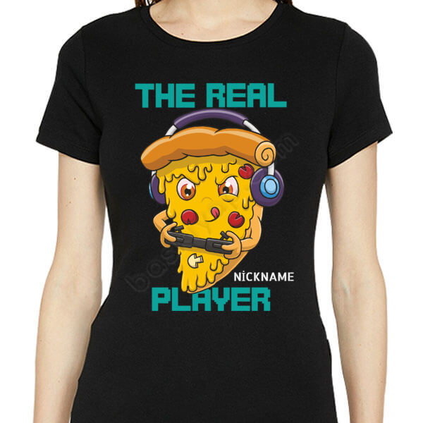 Gerçek Oyuncu Pizza Tasarımlı Baskılı Siyah Tişört online tasarla