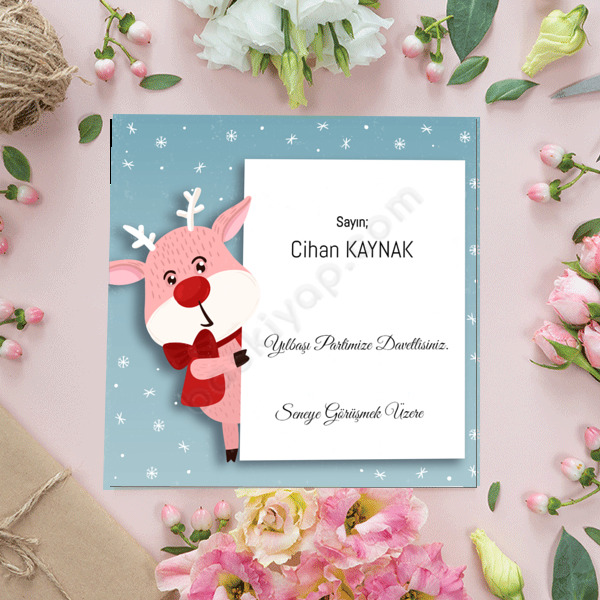 Geyik Tasarımlı Davetiyesi 15X15 online tasarla