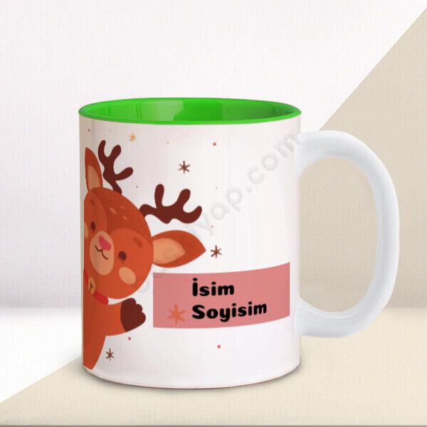 Geyik Tasarımlı İçi Yeşil Kupa online tasarla