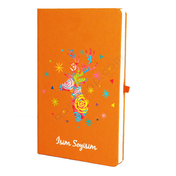 Geyik Tasarımlı Turuncuajanda – Tarihsiz Çizgili Turuncu Ajanda/Defter 13X21Cm tasarımı