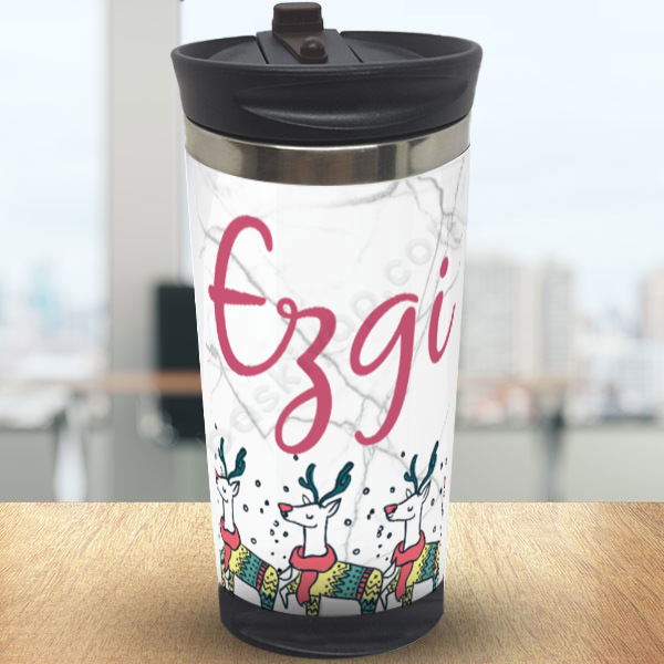 Geyikli Yılbaşı Tasarım Termos online tasarla