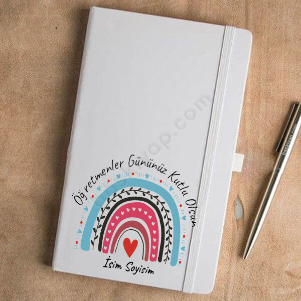 Gökkuşağı Öğretmen Tasarımlı Beyaz Ajanda online tasarla