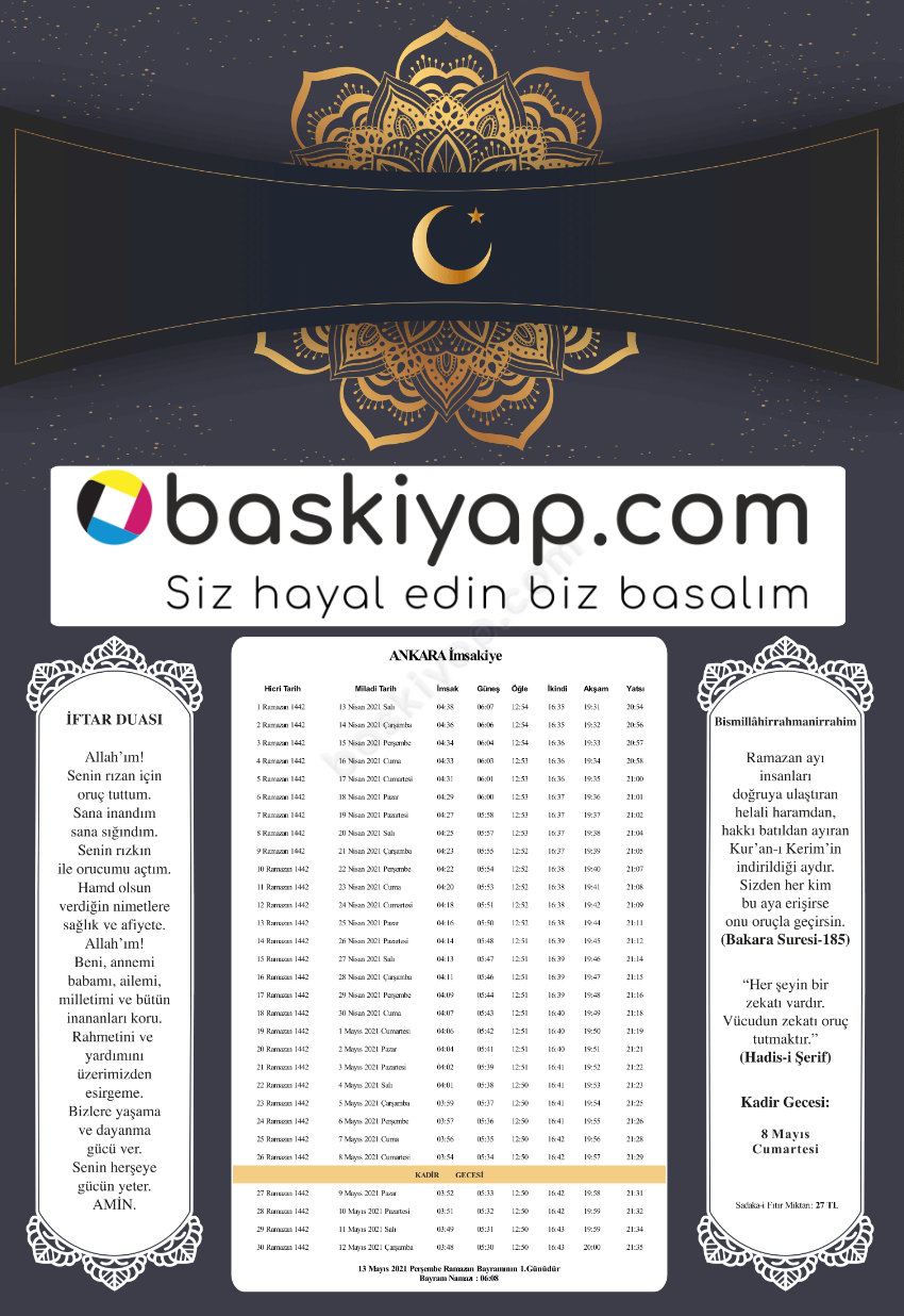 Gold Ay&Yıldız Temalı Kişiye Özel İmsakiye 2021 online tasarla