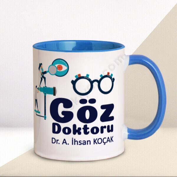 Göz Doktoru Tasarımlı Kupa – Kişiye Özel Baskılı Mavi Kupa tasarımı