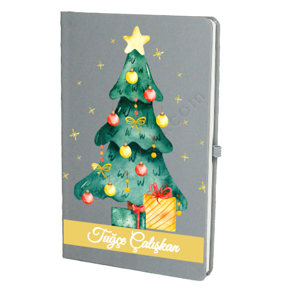 Çam Ağacı Tasarımlı Gri Ajanda – Tarihsiz Çizgili Gri Ajanda/Defter 13X21Cm tasarımı
