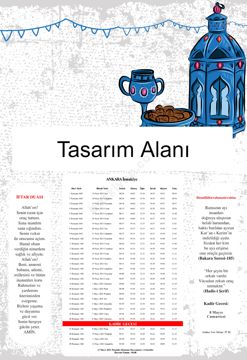 Gri Fonlu Kişiye Özel İmsakiye 2021 online tasarla