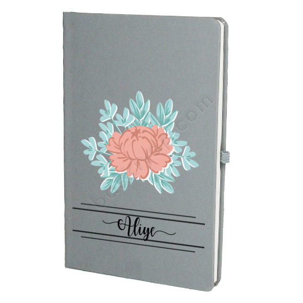 Gül Tasarımlı Gri Ajanda – Tarihsiz Çizgili Gri Ajanda/Defter 13X21Cm tasarımı