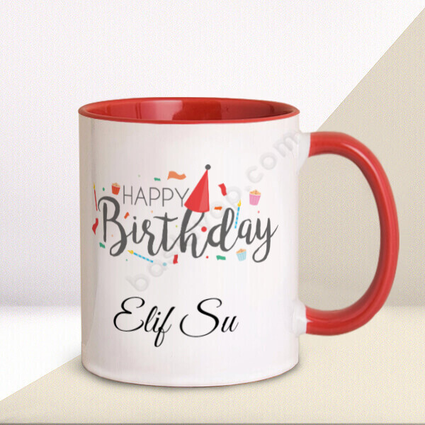 Happy Brithday Kırmızı Kupa Bardak – Kişiye Özel Baskılı Kupa - Kırmızı tasarımı