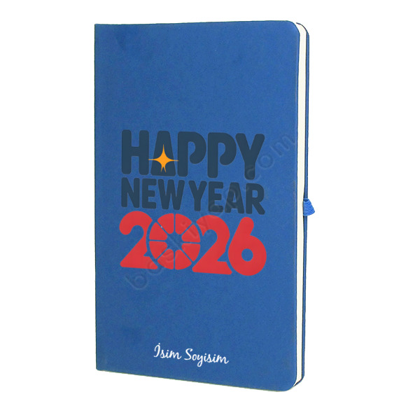 Happy New Year Tasarımlı Ajanda – Tarihsiz Çizgili Mavi Ajanda/Defter 13X21Cm tasarımı