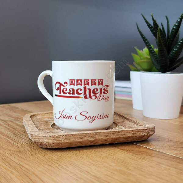 Happy Teachers Day Ahşap Altlıklı Türk Kahvesi Fincanı online tasarla