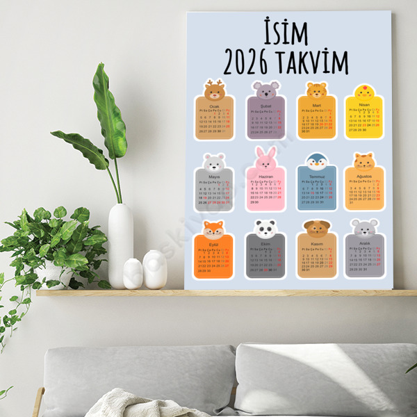Hayvanlar Tasarımlı 2026 Takvimi online tasarla