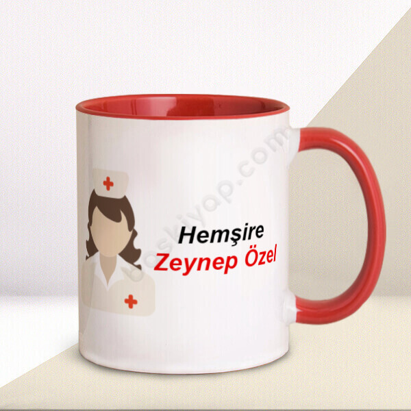 Hemşire Tasarımlı Kupa – Kişiye Özel Baskılı Kupa - Kırmızı tasarımı