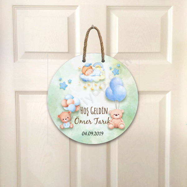 Hoş Geldin Bebek Tasarımlı Pleksi Ahşap Kapı Süsü online tasarla