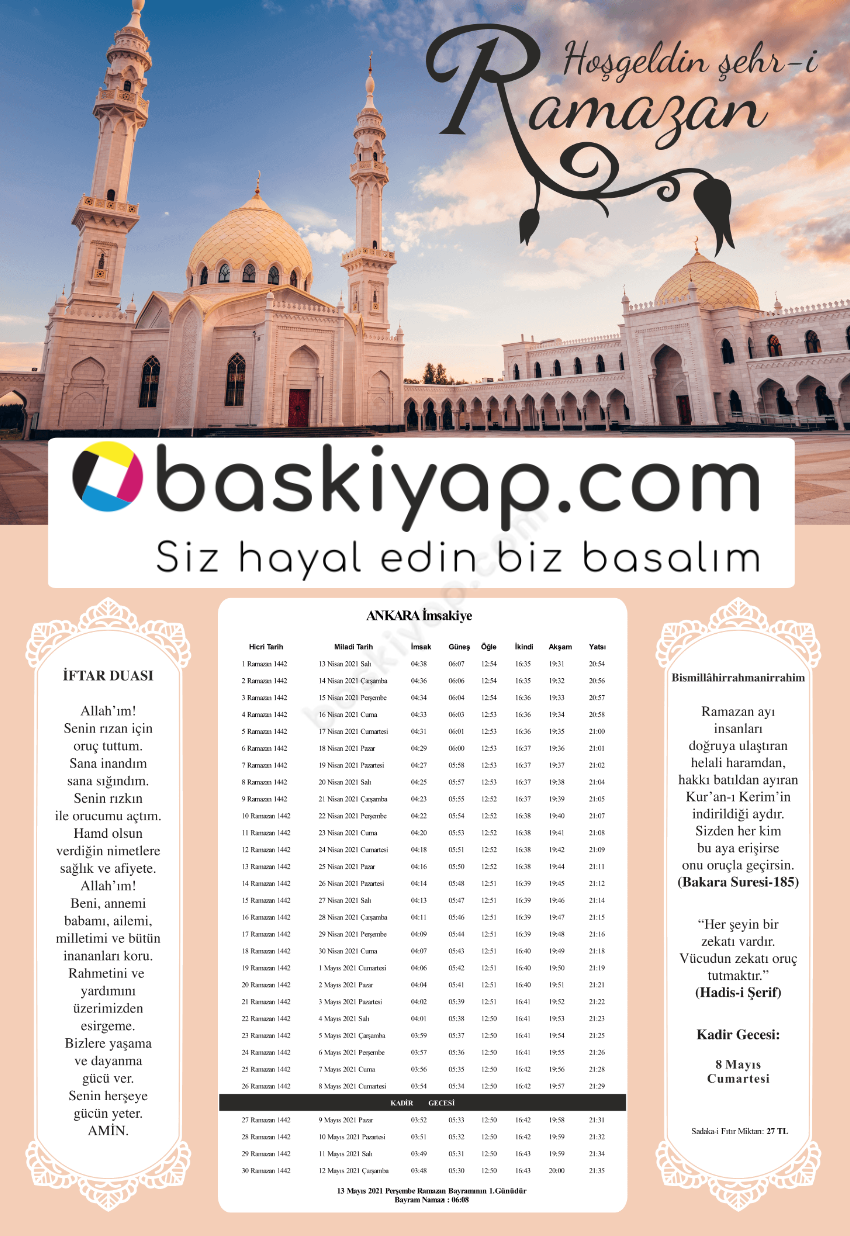 Hoşgeldin Şehri Ramazan Tasarımlı Kişiye Özel İmsakiye 2021 online tasarla