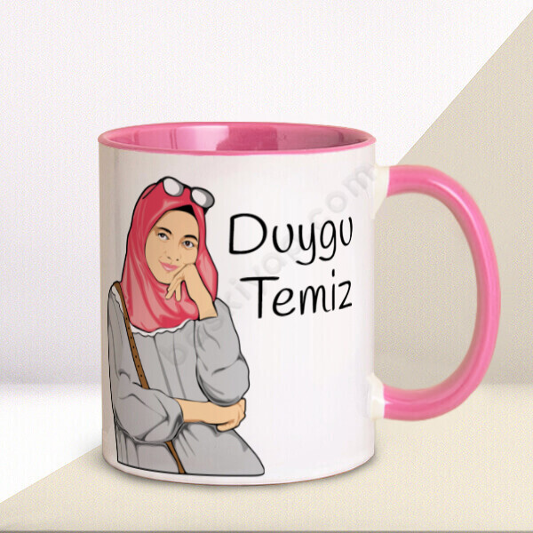 İlistürasyon Kız Tasarım Pembe Kupa Bardak online tasarla