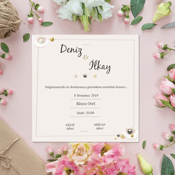 İncili Krem Davetiye online tasarla