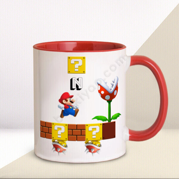 İsim Baş Harfli Super Mario Tasarım Baskılı Kupa Bardak online tasarla