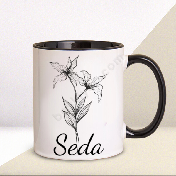 İsme Özel Çiçekli Siyah Kupa online tasarla