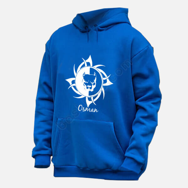 İsme Özel Pitbull Temalı Mavi Kapşonlu Sweatshirt online tasarla