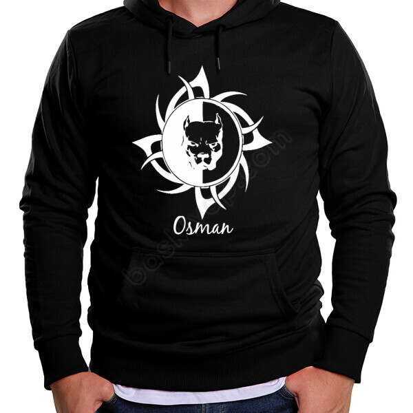 İsme Özel Pitbull Temalı Siyah Kapşonlu Sweatshirt online tasarla