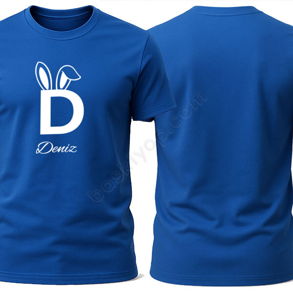 İsme Özel Unisex Mavi Kişiye Özel Tişört online tasarla
