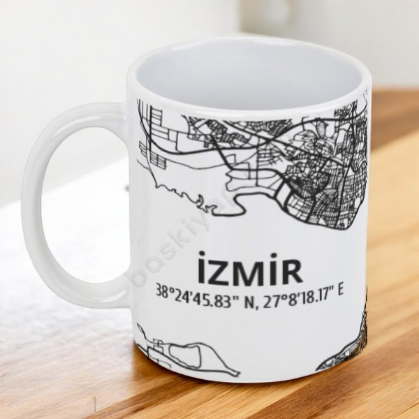 İzmir Şehir Haritası Baskılı Kupa – Kendin Tasarla Baskılı Kupa tasarımı