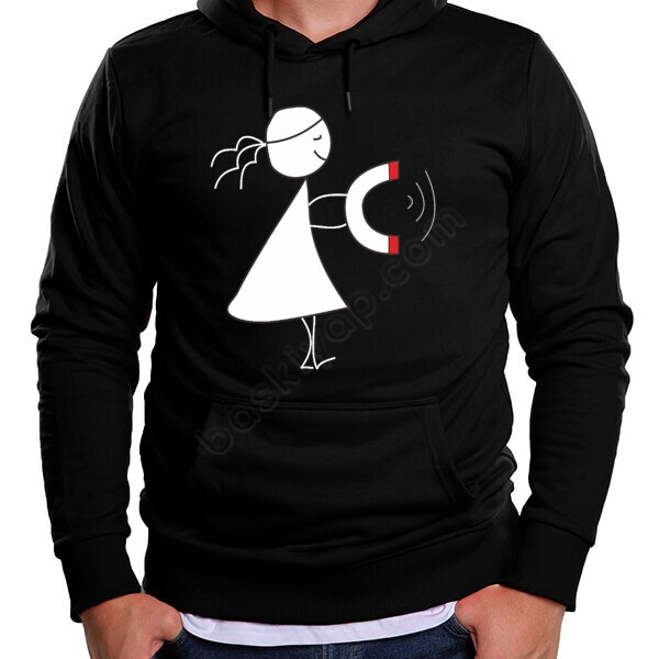 Mıknatıs Temalı Sevgili Kombini Sweatshirt Siyah Kapşonlu online tasarla