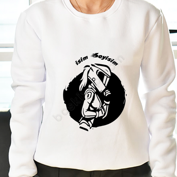 Kadın Motorcu Tasarımlı Yuvarlak Yaka Sweatshirt online tasarla