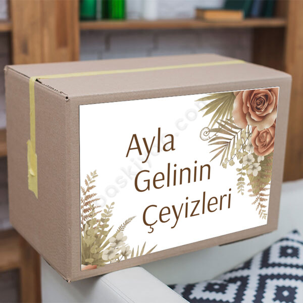 Kahve Çiçekli Çeyiz Etiketi online tasarla