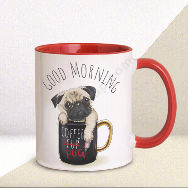 Kahve Kupasında Pug Kırmızı Kupa Bardak online tasarla
