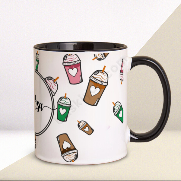 Kahve Tasarımlı Siyah Kulplu Kupa Bardak online tasarla