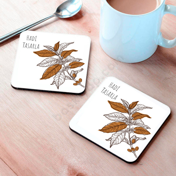 Kahve Yapraklı Bardak Altlığı online tasarla
