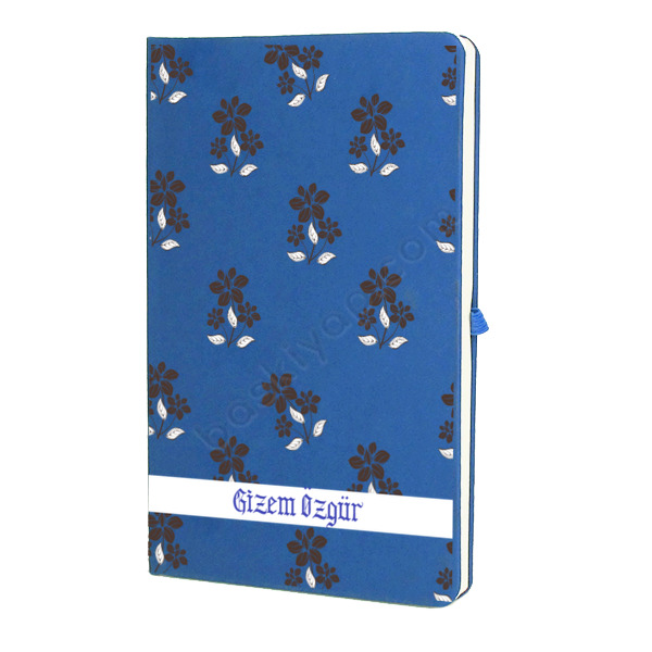 Kahverengi Çiçekli Mavi Ajanda – Tarihsiz Çizgili Mavi Ajanda/Defter 13X21Cm tasarımı