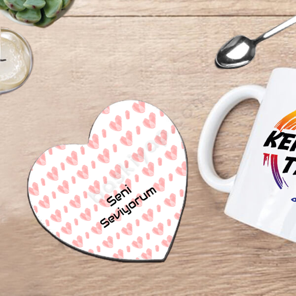 Kalp Desenli Bardak Altlığı online tasarla