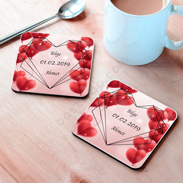 Kalp Desenli Kişiye Özel Baskılı Metal Bardak Altlığı online tasarla