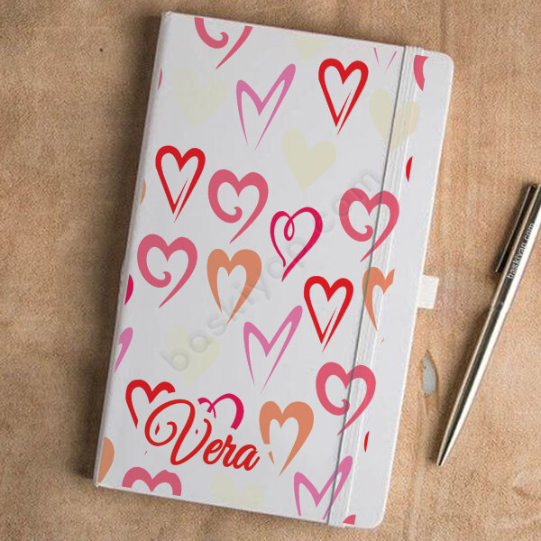 Kalp Tasarımlı Beyaz Ajanda online tasarla