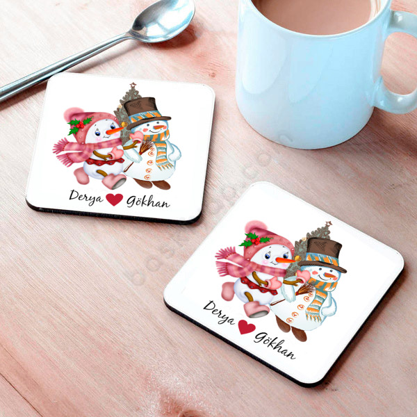 Kardan Adam Ve Kardan Kadın Tasarımlı Bardak Altlığı online tasarla