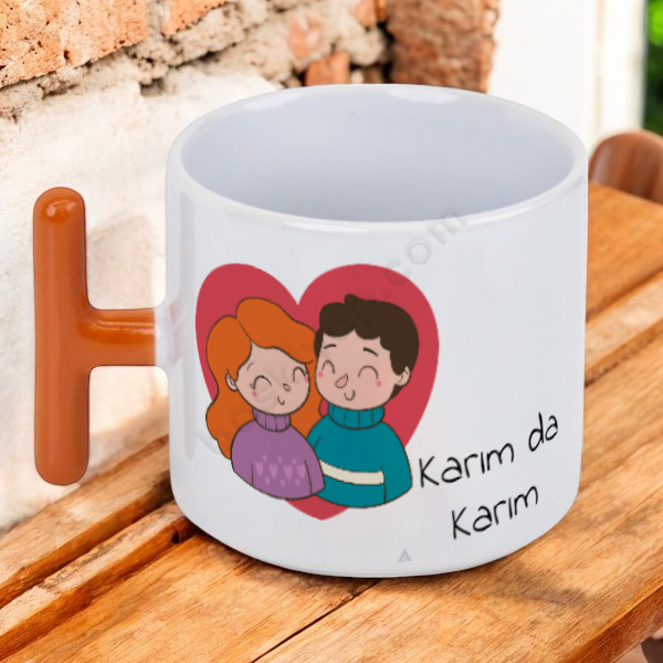 Karım Da Karım Baskılı Turuncu Kulplu T Fincan online tasarla