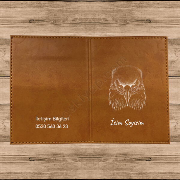 Kartal Temalı Termo Deri Kahverengi Ruhsat Kabı online tasarla