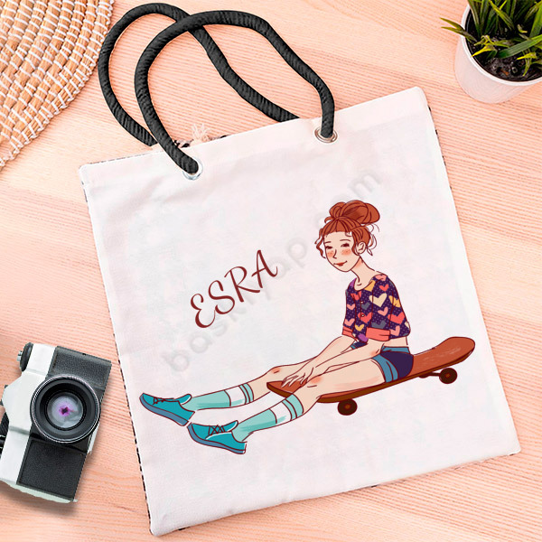 Kaykaycı Kız Baskılı Bez Çanta online tasarla