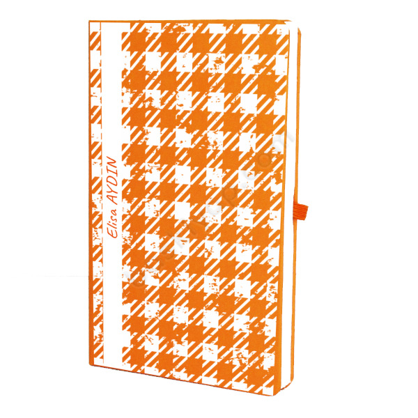 Kaz Ayağı Desenli Turuncu Ajanda – Tarihsiz Çizgili Turuncu Ajanda/Defter 13X21Cm tasarımı