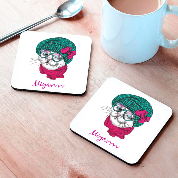 Kedi Desenli Bardak Altlığı online tasarla