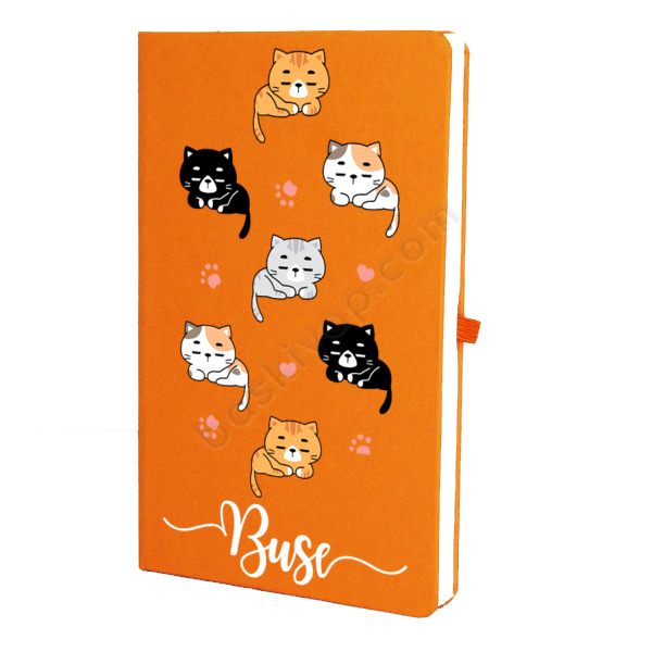 Kedi Tasarımlı 2 Turuncu Ajanda – Tarihsiz Çizgili Turuncu Ajanda/Defter 13X21Cm tasarımı