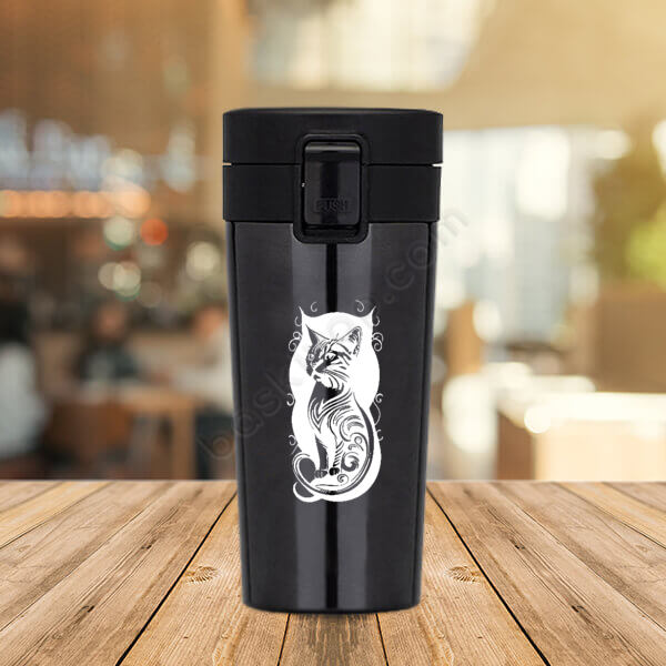 Kedi Vakumlu Premium Siyah Çelik Termos | Süzgeçli online tasarla