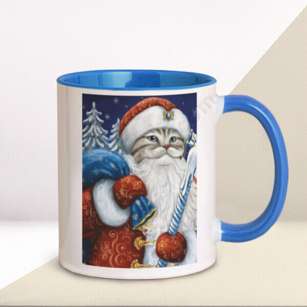 Kedili Yılbaşı Mavi Kupa Bardak online tasarla