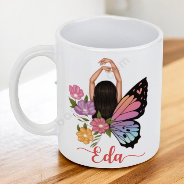 Kelebek-Çiçek-Kız Tasarımlı Kupa online tasarla